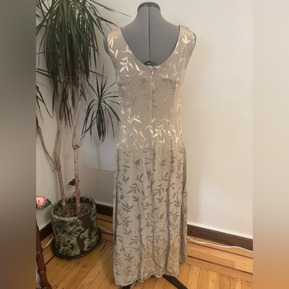 Vintage Prom CDC Petites Gold Floral Jacquard Maxi Dress - Cowl Neck - Picture 2 of 8
